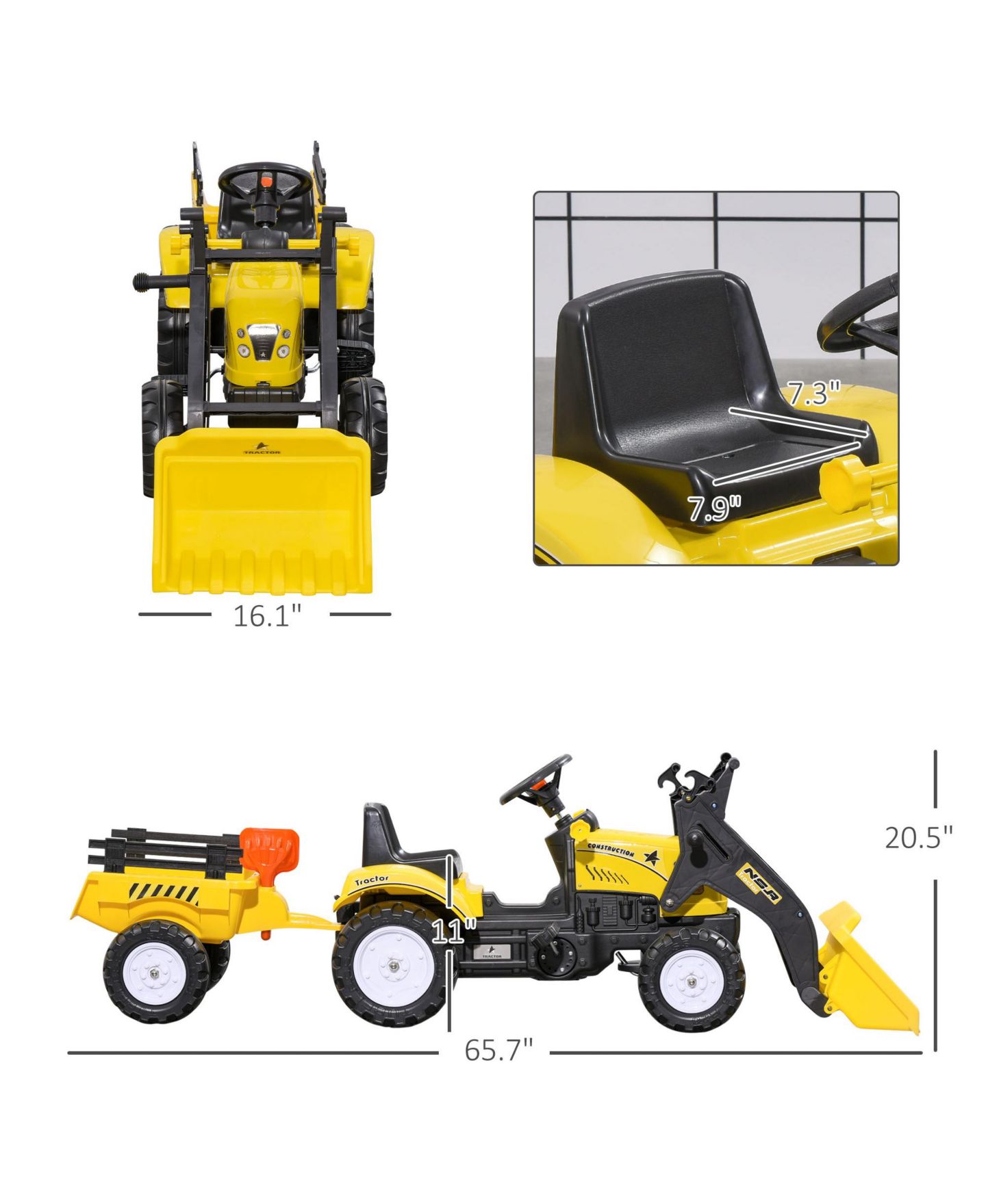 Детская игрушка Aosom Ride-On Kids Bulldozer with Working Dirt Bucket and Detachable Trailer, 77 lbs. Capacity, Ages 3+ — фото 3