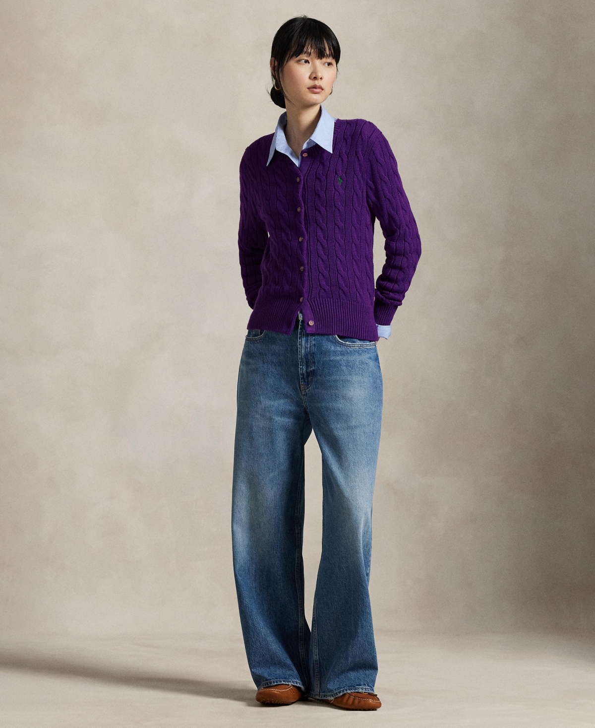 Polo Ralph Lauren Women's Cable-knit Cotton Crewneck Cardigan In Blue