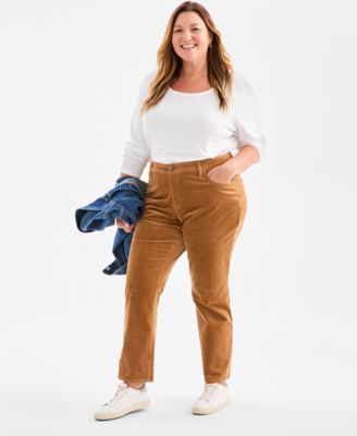 Plus Size High-Rise Straight-Leg Corduroy Pants