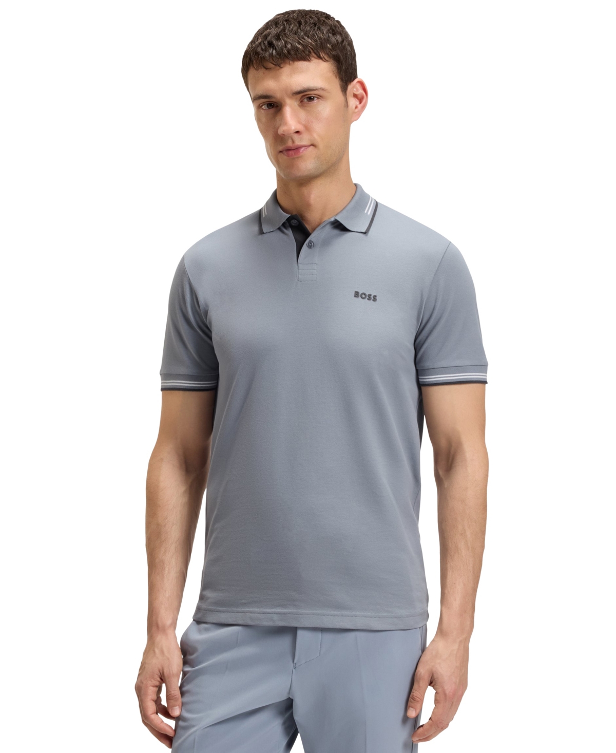 Boss by Hugo Boss Men's Stretch-Cotton Slim-Fit Polo Shirt - Dark Gray