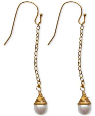 MINU Jewels - Chain & Freshwater Pearl Linear Drop Earrings