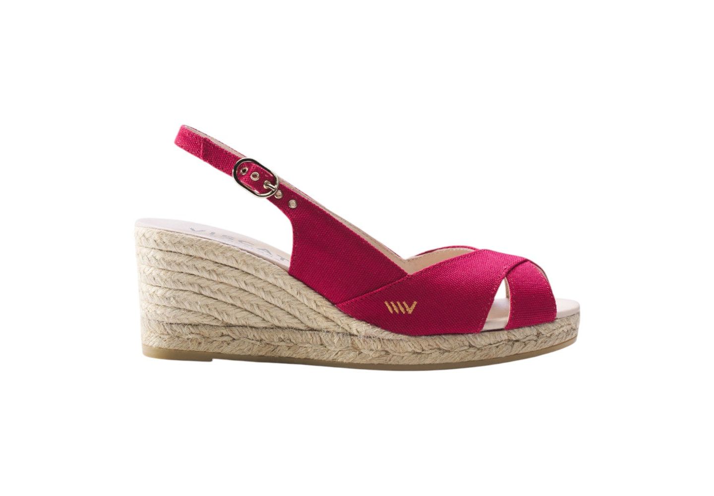 Женские сандалии VISCATA Llansa Archive Canvas Espadrille Sandal Wedges Slingback, цвет: Вишнёвый — фото 1