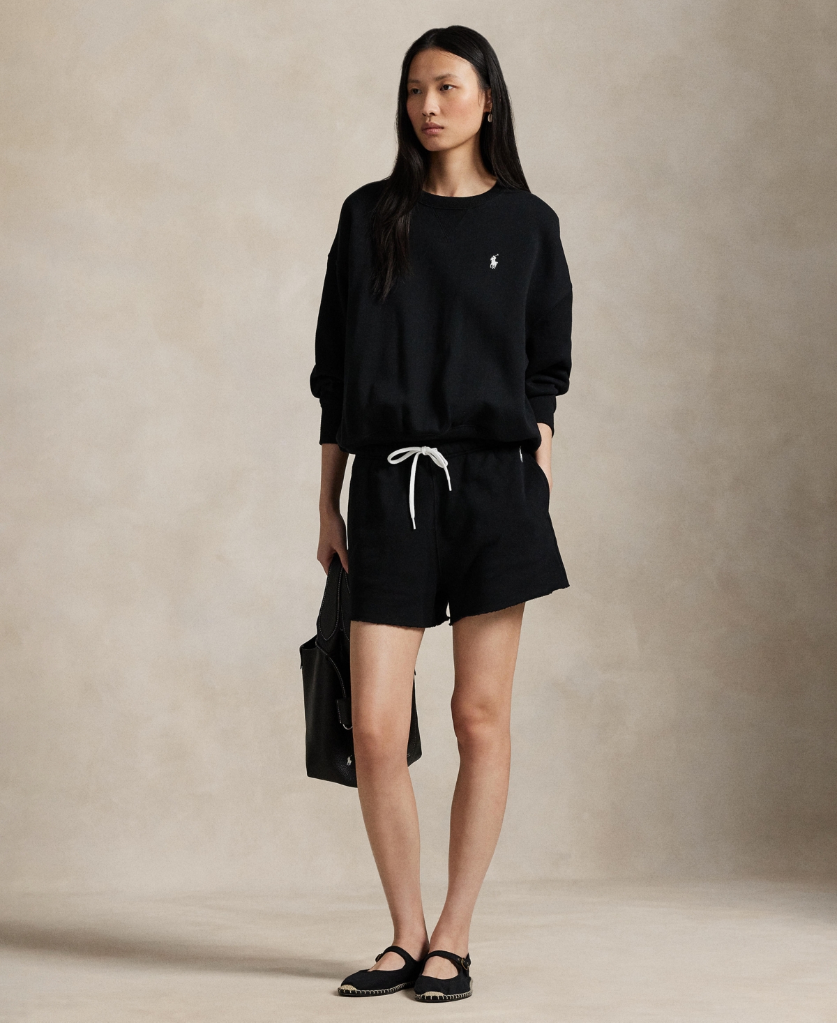 Women's Lightweight Fleece Drawstring Shorts - Polo Black