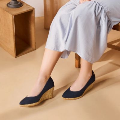 Women's Roses Canvas V Cut Espadrille Wedges