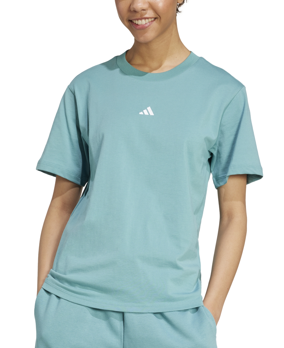 Women's Cotton Essentials Small-Logo T-Shirt - Powder Teal/white