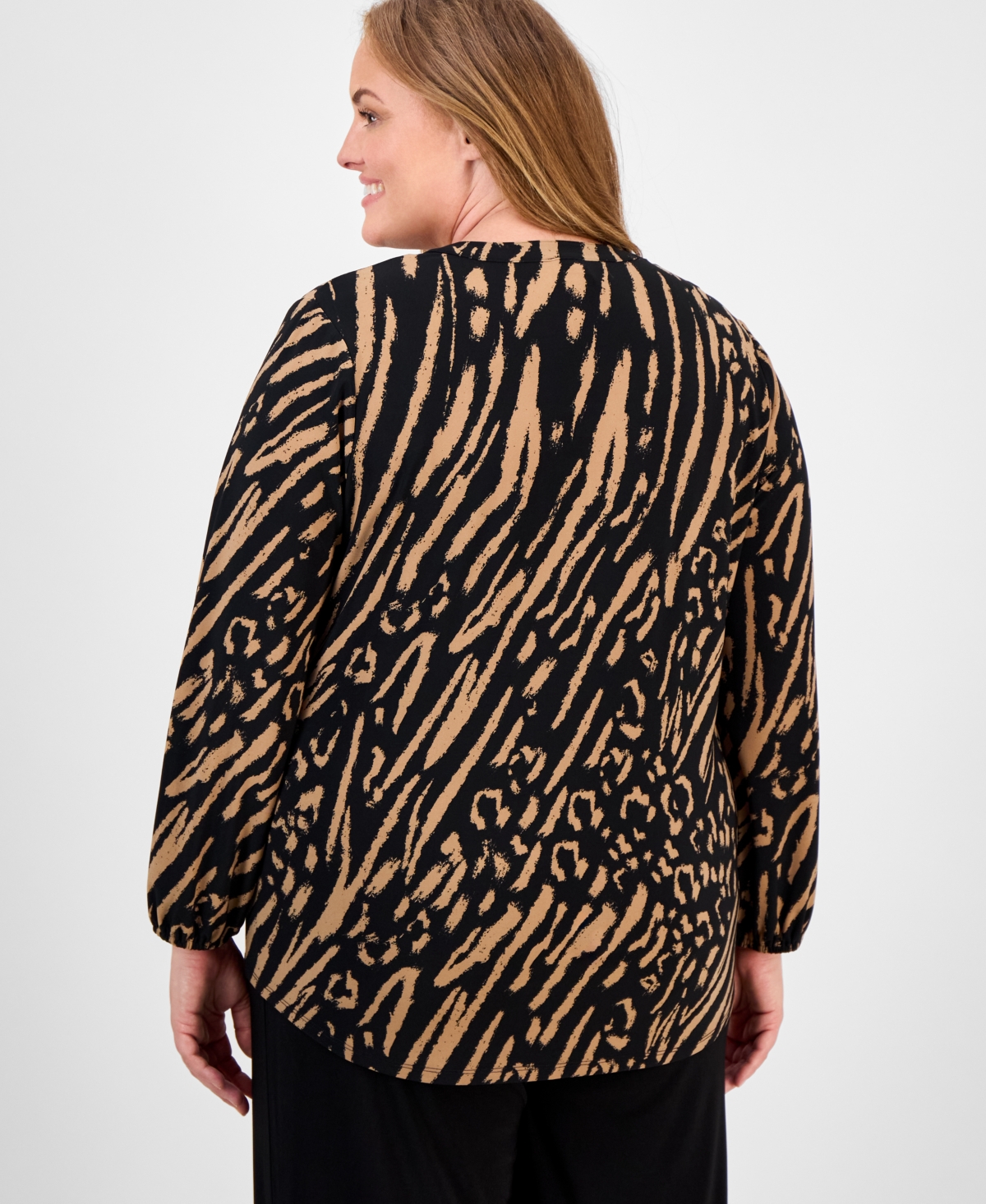 Ak Anne Klein Plus Size Animal-print Top In Multi