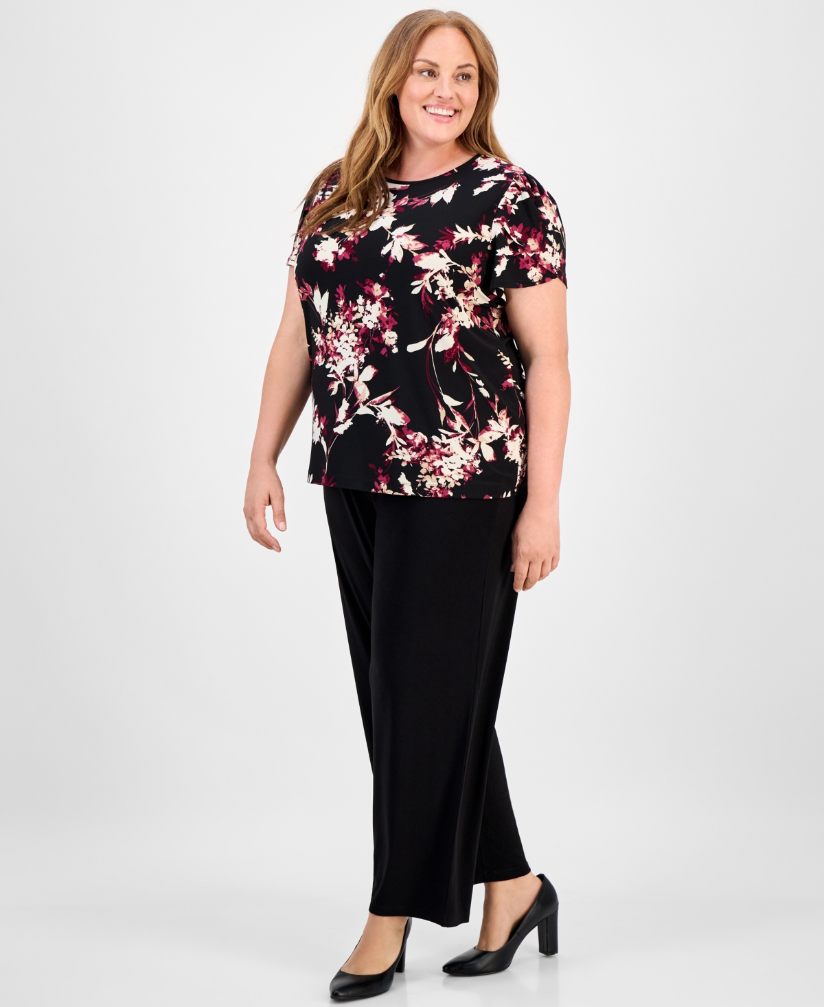 Ak Anne Klein Plus Size Floral-print Top In Multi