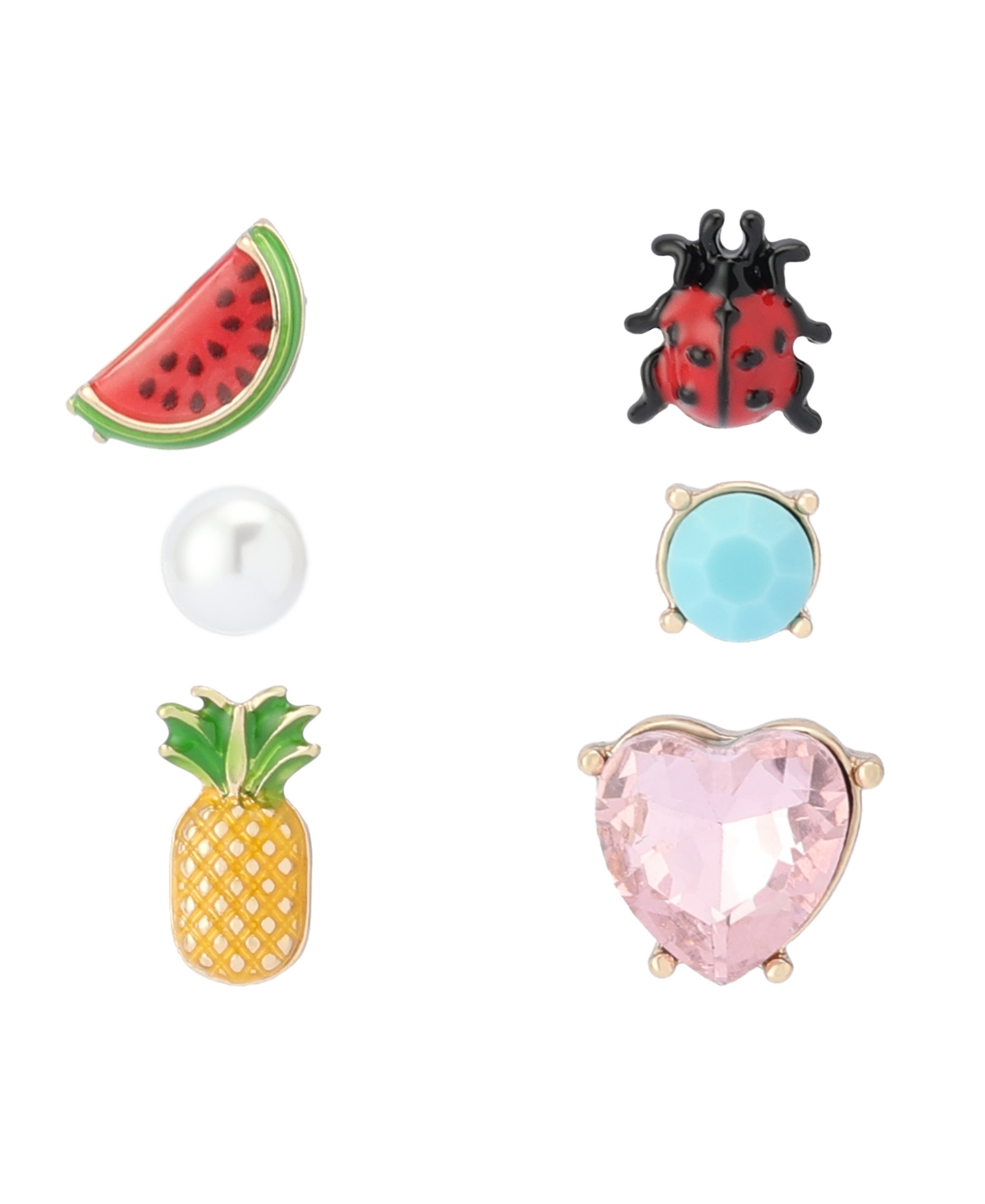 Faux Stone Backyard Watermelon Ladybug Stud Earring Set - Multi, Gold