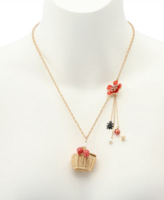 Faux Stone Backyard Picnic Basket Pendant Necklace