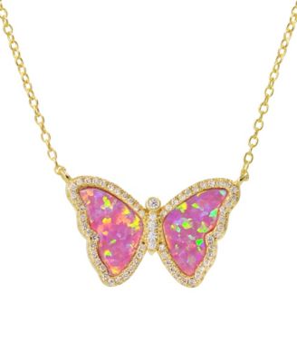 Butterfly Necklace with Lab-Grown Opal in Plated Sterling