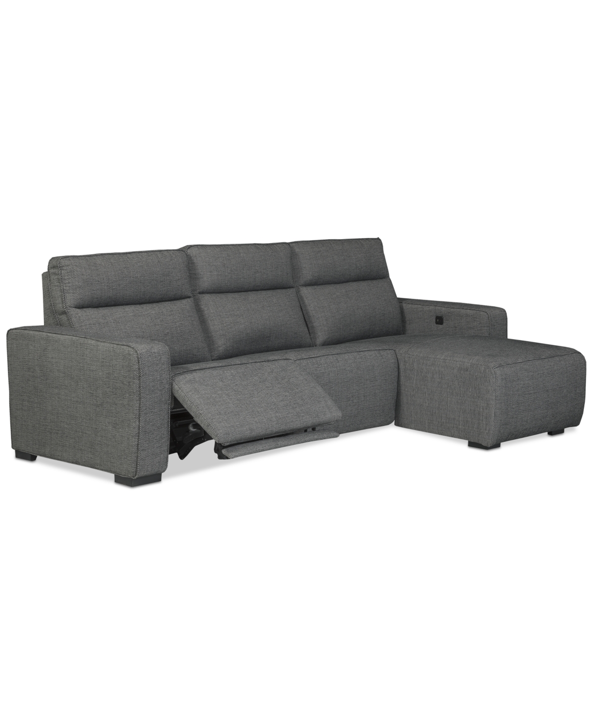 Macy's Miren 3-pc. Fabric Chaise Sectional With 1 Power Headrest Recliner, Exclusively At  In Gray