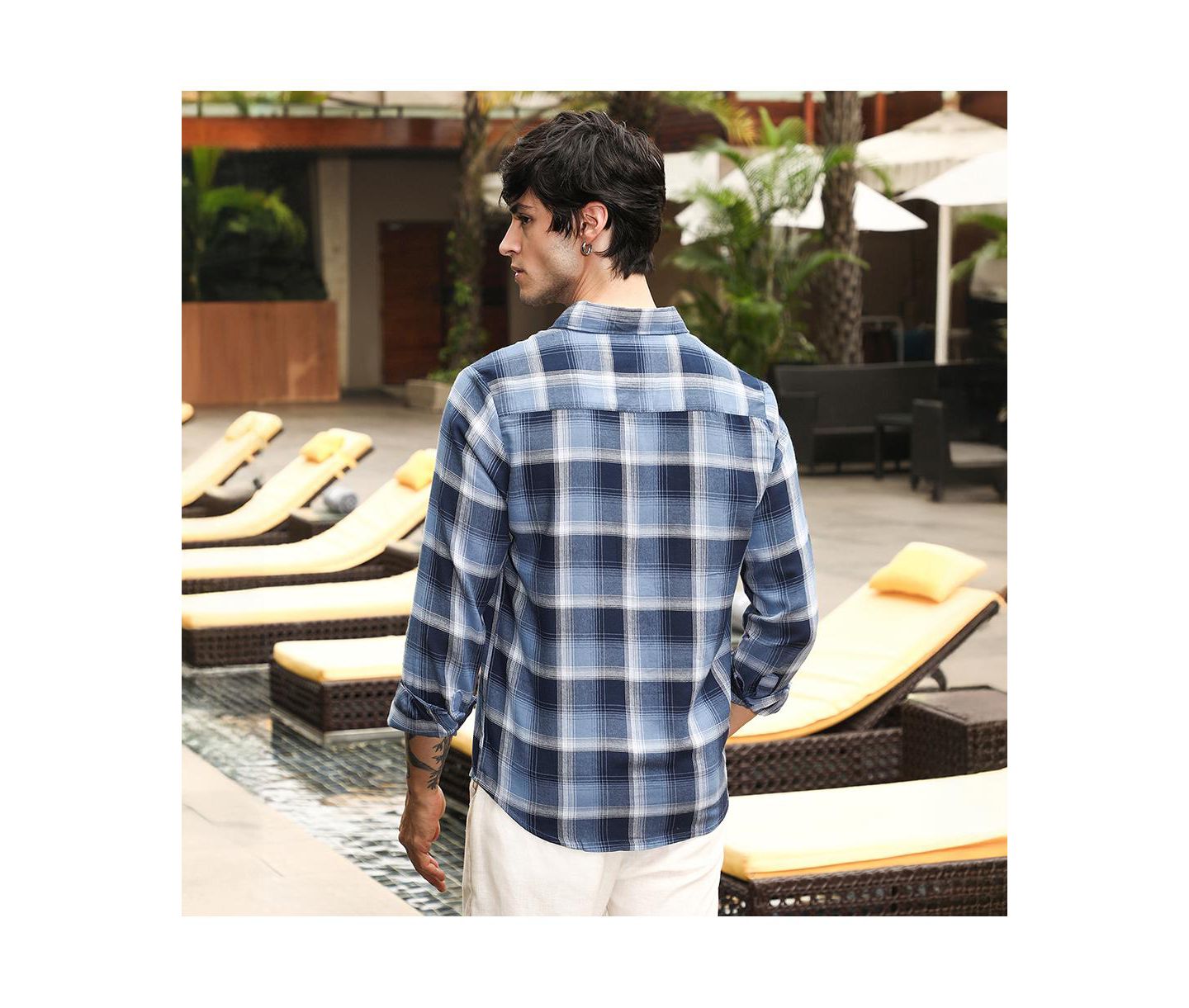 Мужская рубашка Cahoot Campus Sutra Navy Blue & Off-White Multi-Checkered, цвет: Синий — фото 2