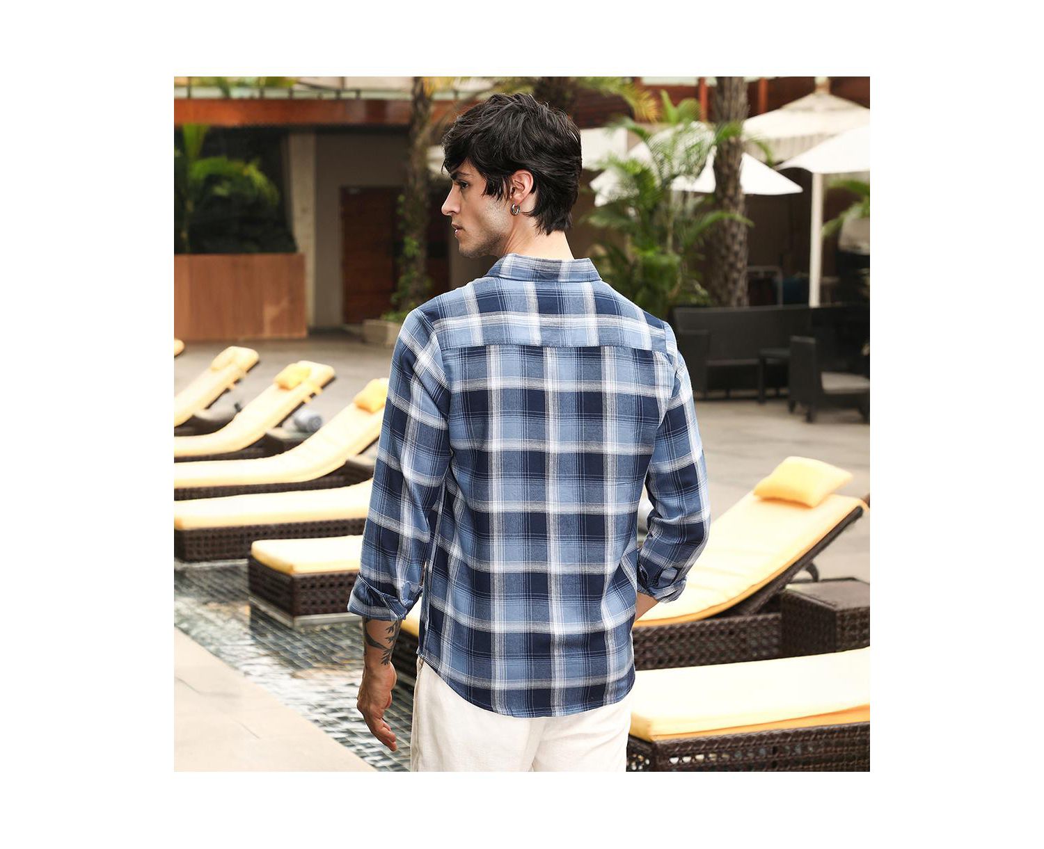 Men's Navy Blue & Off-White Multi-Checkered Shirt