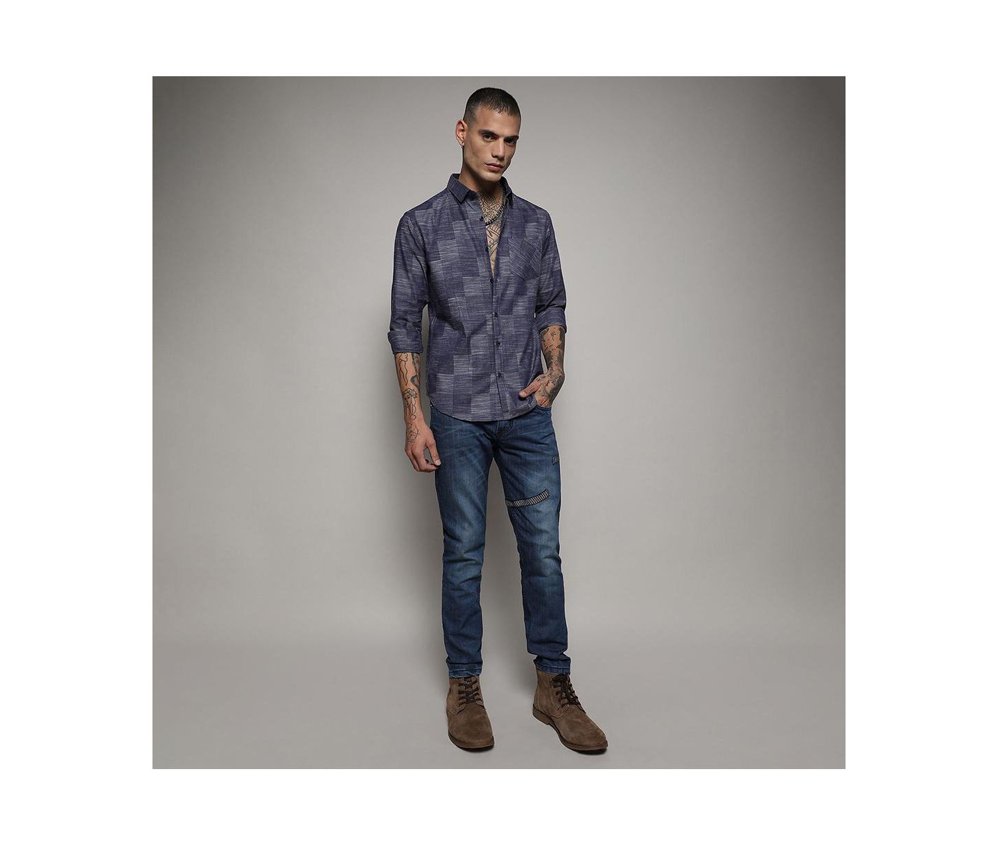 Мужская рубашка Cahoot Campus Sutra Steel Blue Heathered Denim Check, цвет: Синий — фото 6
