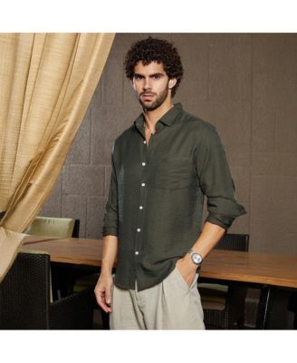Men's Olive Green Breezy Wrinked Relaxed Shirt