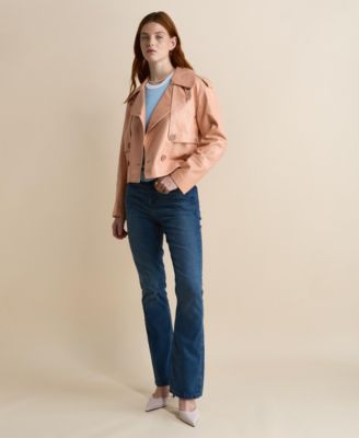 Women's Leather Cropped Trench Style Jacket, Created For Macy's