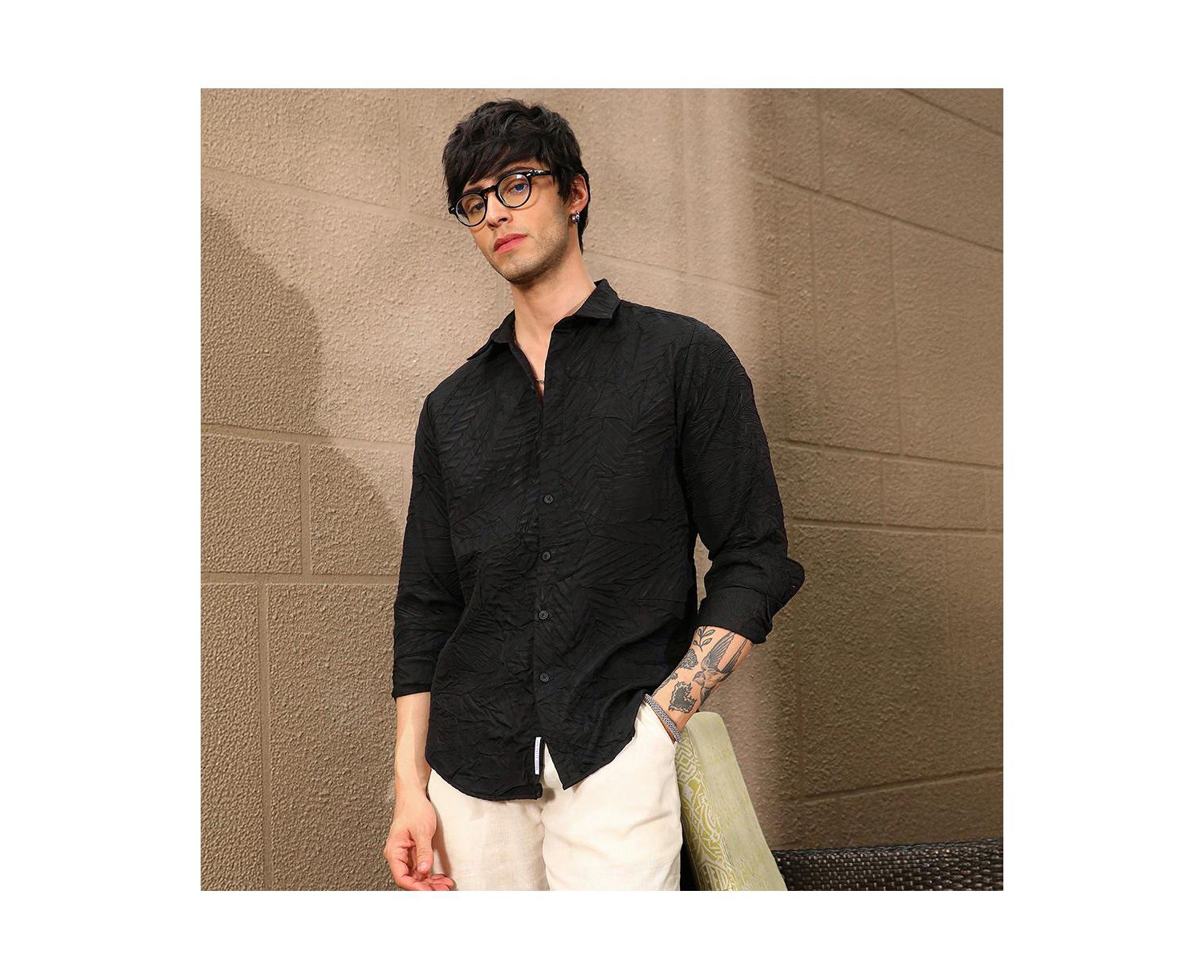 Men's Onyx Black Foliage-Tactile Shirt