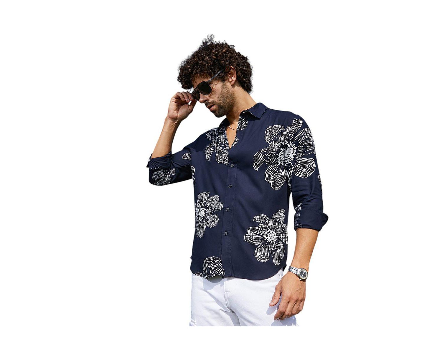 Men's Navy Blue Maxi-Flora Shirt
