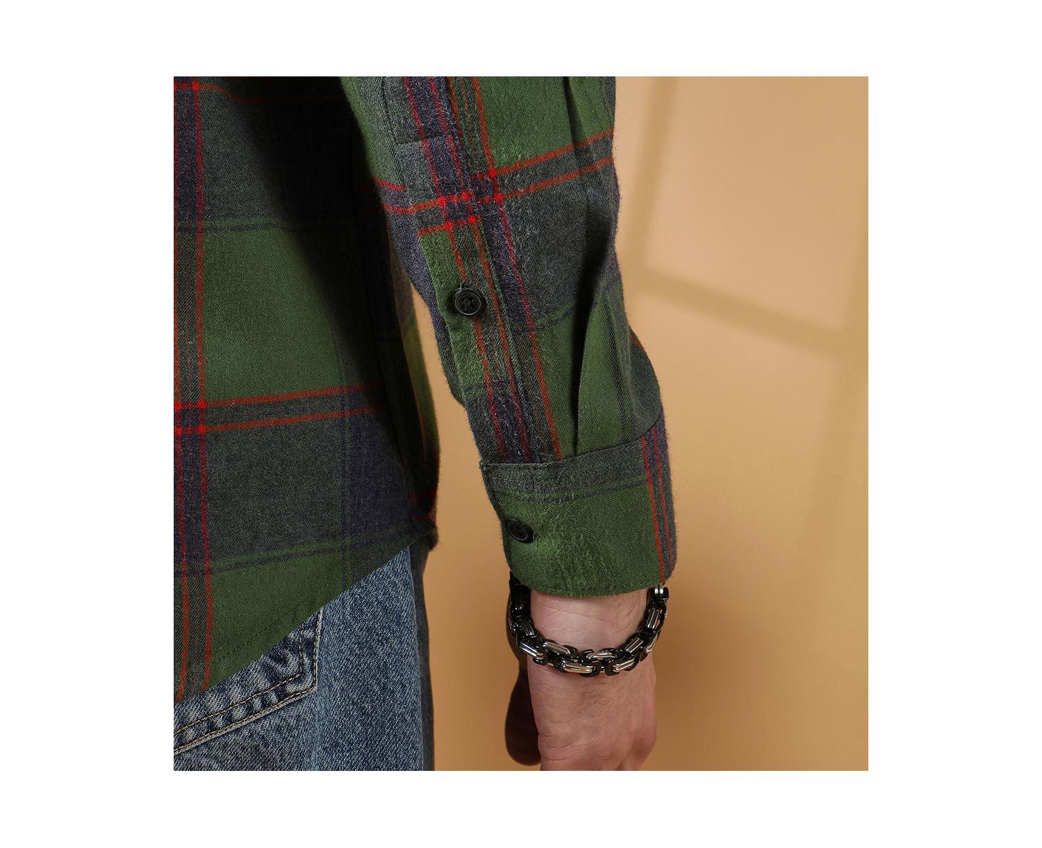 Men's Forest Green & Indigo Blue Buffalo Check Utility Shirt