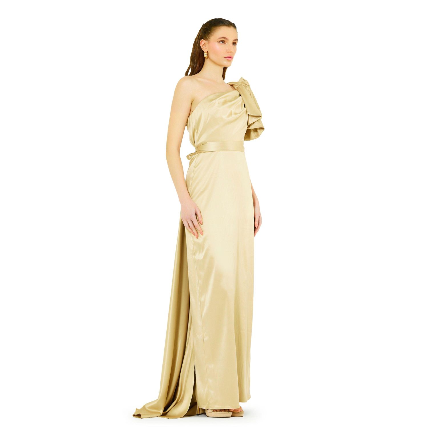 Women's One Shoulder Draped Sleeve Gown