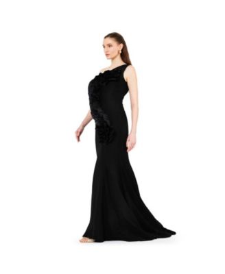 Women's Organza Ruffle Detail Mermaid Crepe Gown