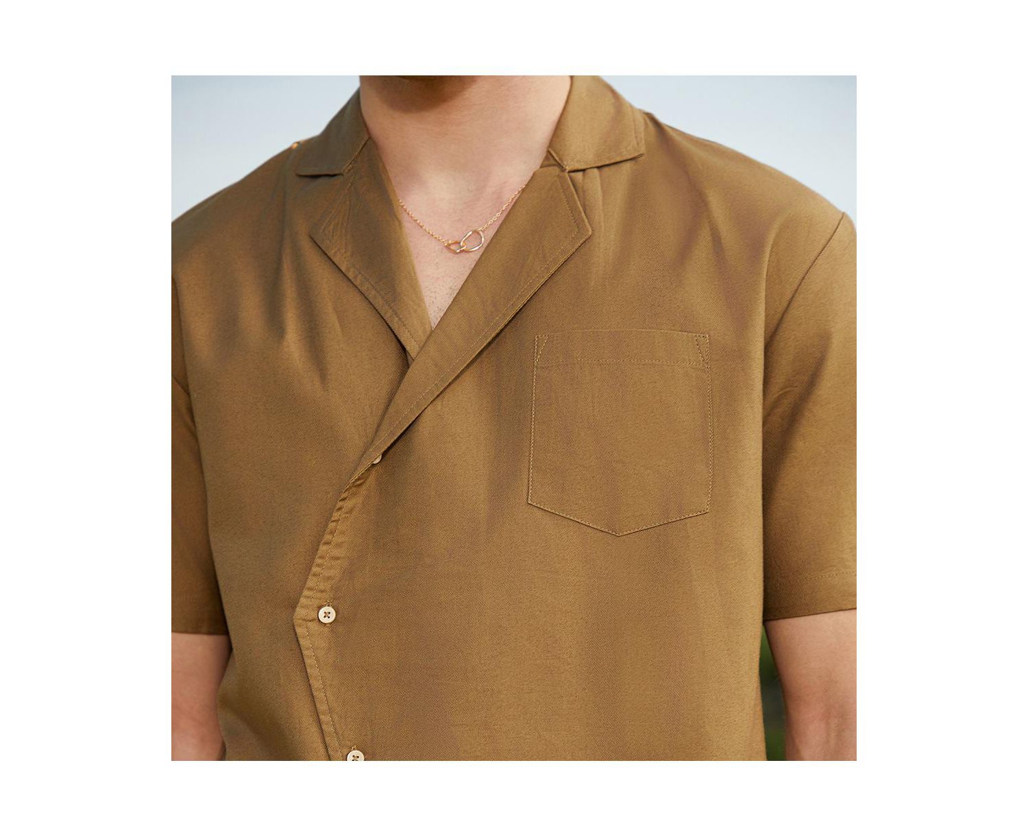Men's Camel Brown Asymmetrical Cuban Shirt
