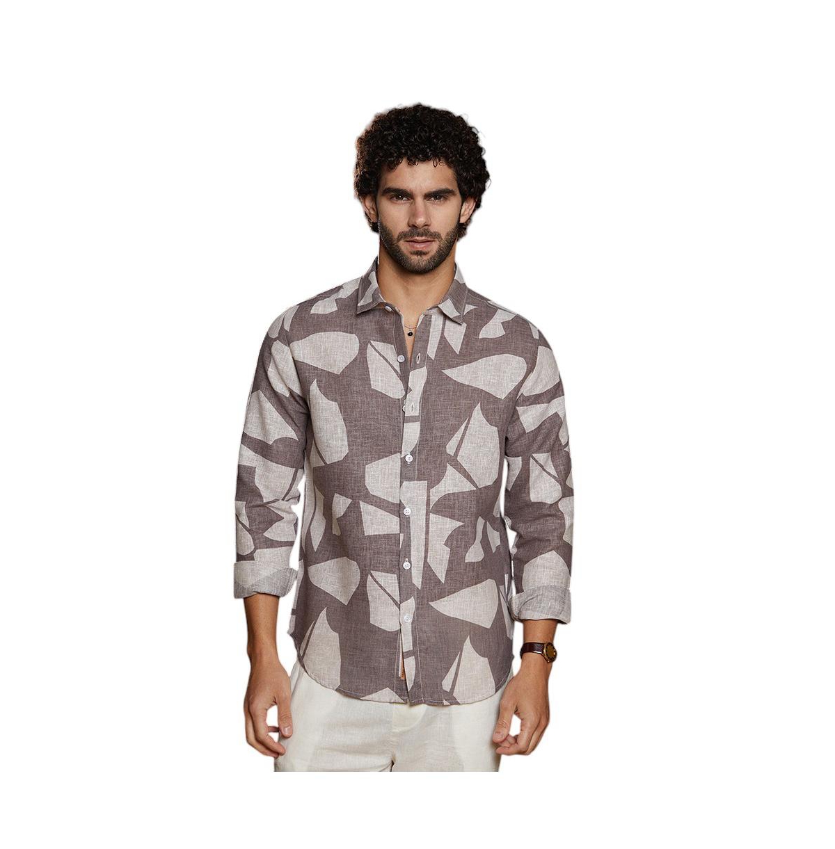Men's Ash Brown Abstract Heathered Shirt - Brown