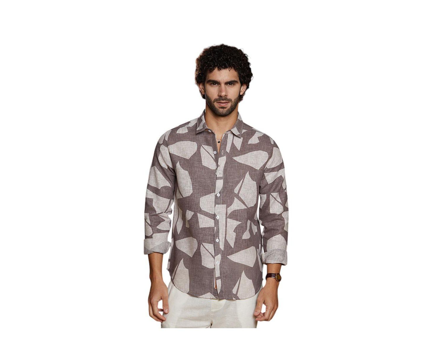 Men's Ash Brown Abstract Heathered Shirt