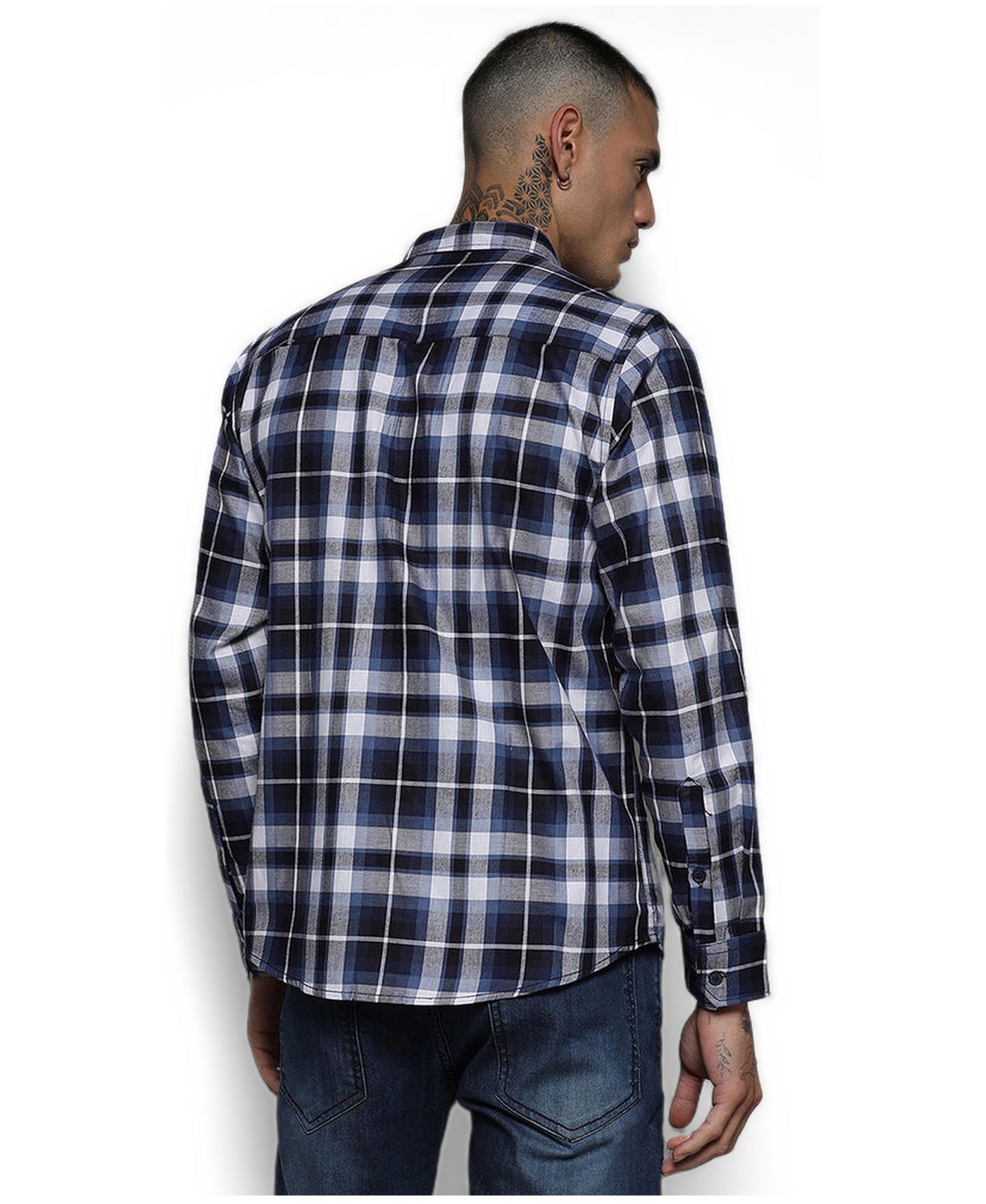 Мужская рубашка Cahoot Campus Sutra Navy Blue Tartan Plaid, цвет: Синий — фото 6
