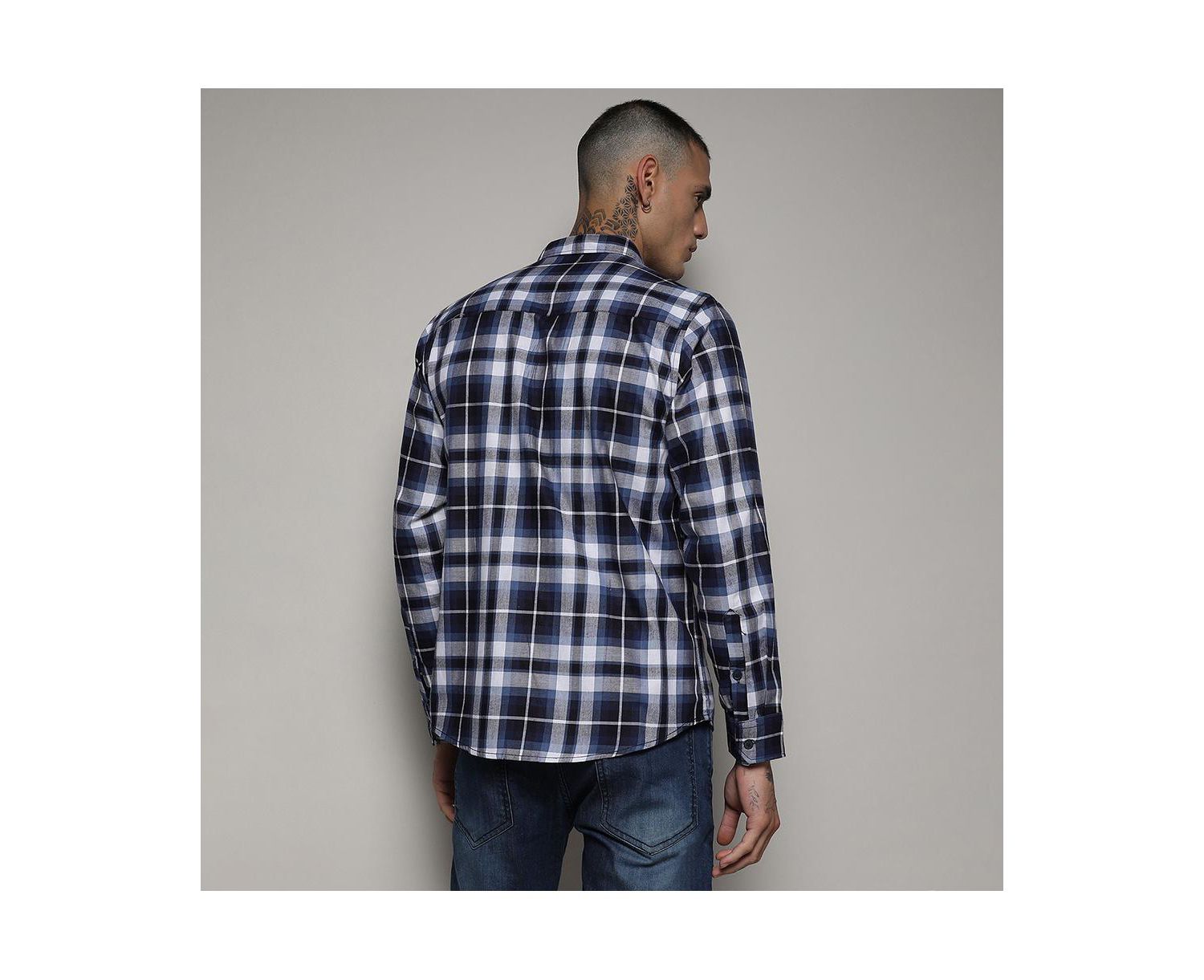 Men's Navy Blue Tartan Plaid Shirt
