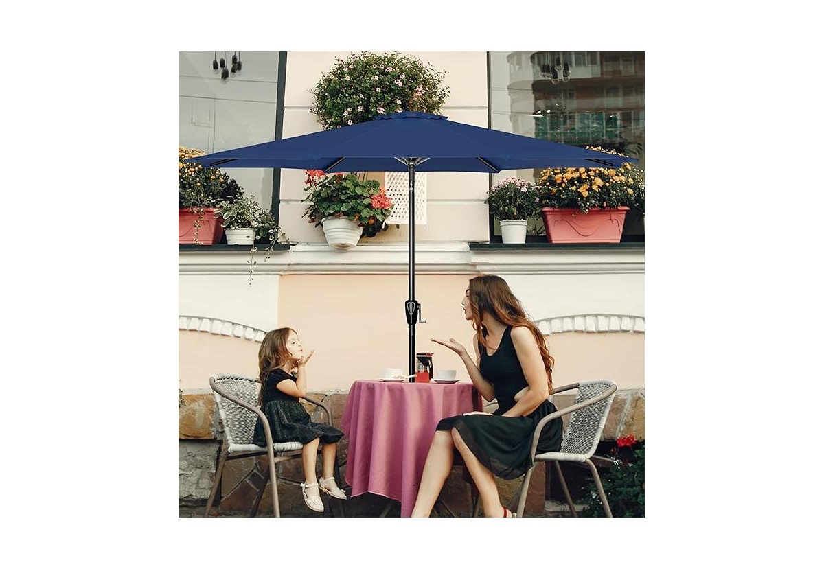 Flynama One 10ft Outdoor Market Patio Umbrella with 8 Sturdy Ribs, Tilt/Crank Push Button for Garden, Deck