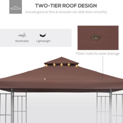 9.8ft x 9.8ft Gazebo Replacement Canopy 2 Tier Top UV Cover Coffee Color for Outsunny Gazebo Models