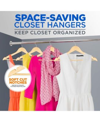 30 Pcs. of Solid Wooden Hangers for Clothes - Heavy Duty Suit Hanger Set with Chrome 360&amp;#xB0; Swivel Hook Hangers (Natural Color)