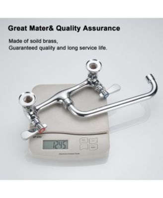 2-Handle Wall Mount Kitchen Faucet With 10 Inch Swivel Spout 8" Center In Polished Chrome