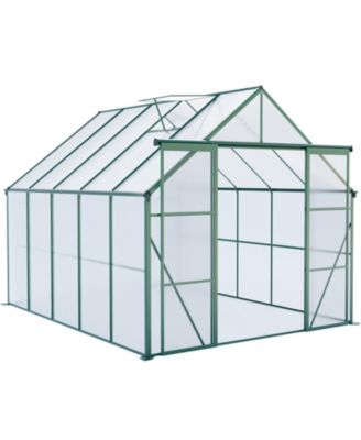8x10FT Aluminum Double Door Polycarbonate Greenhouse with Raised Base and Anchor