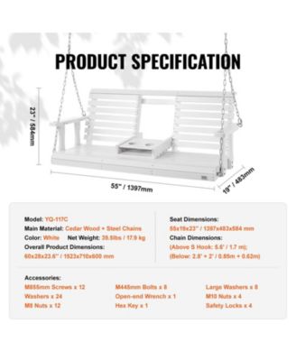 Sturdy Wooden Swing Bench with Chains for Porch Garden Deck or Courtyard Use
