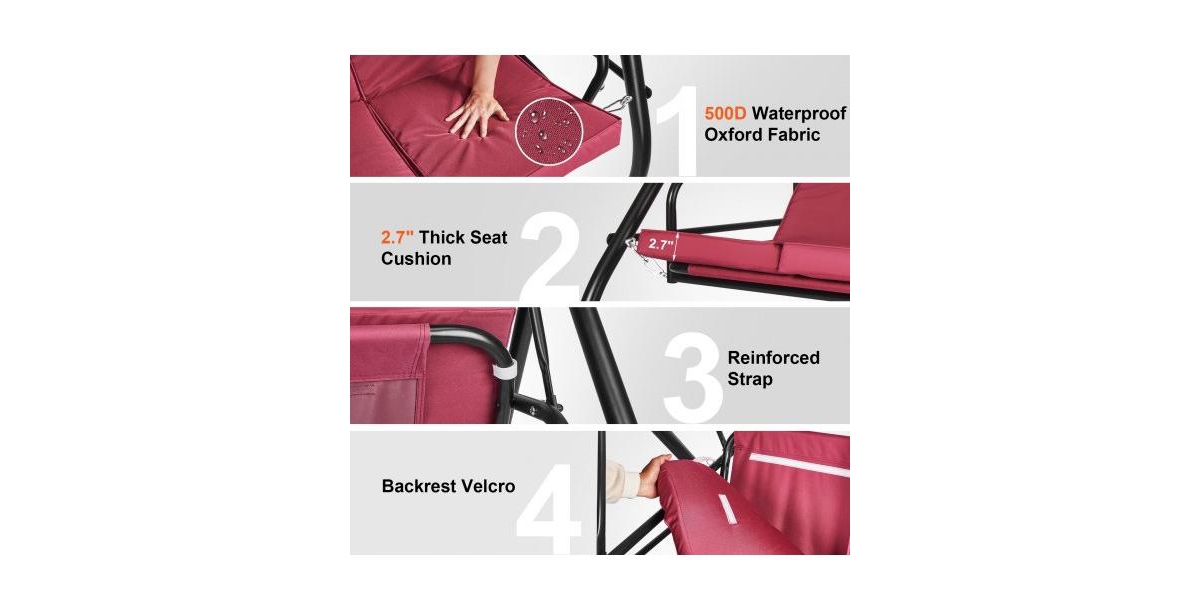 Slickblue 3-Seat Patio Swing Chair with Adjustable Canopy Removable Cushion and Steel Frame