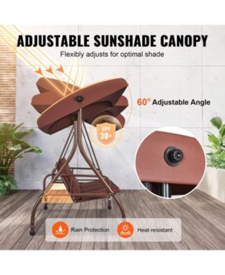3-Seat Patio Swing Chair with Adjustable Canopy Removable Cushion and Steel Frame