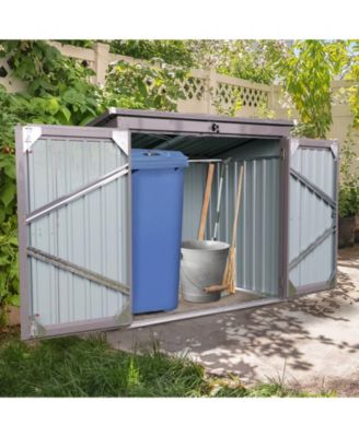 62"x40"x52"Stainless Galvanized Steel Bin Shed Stores 2 Trash Cans for Garbage Storage