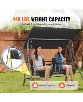 Outdoor 2-Seat Patio Swing Chair with Adjustable Canopy Storage Bag and Tray