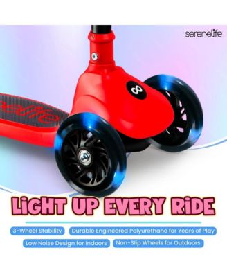 3-Wheel Foldable Kids Scooter - Child Toy Scooter with Built-in LED Wheel Lights, Foldable Seat, and Easy Maneuvering Lean-to-Steer Technology (Red)