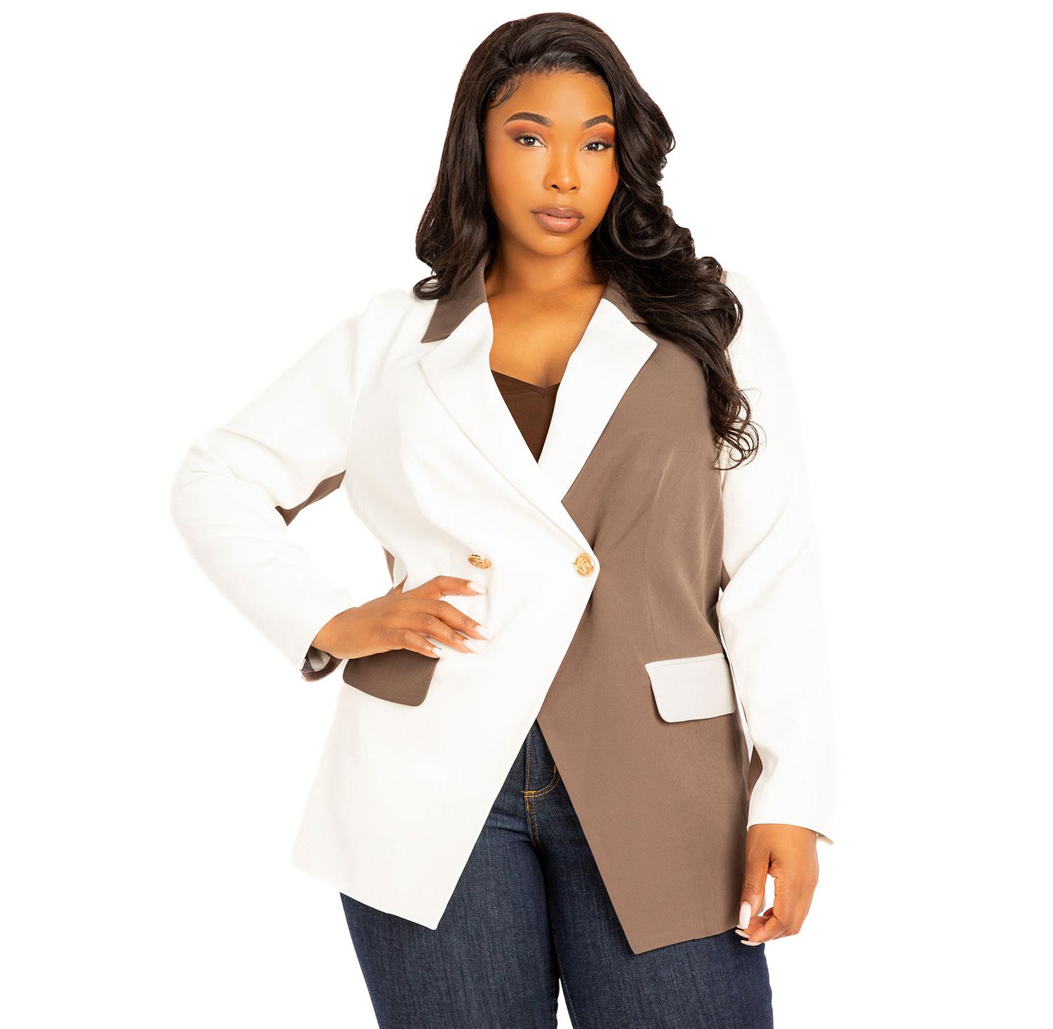Plus Size Contrast Double Breasted Blazer