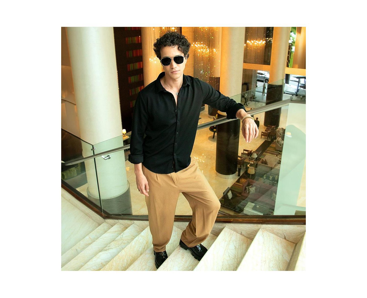 Men's Midnight Black Waffle-Textured Shirt