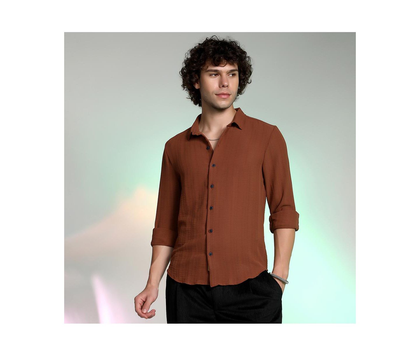 Мужская рубашка Cahoot Campus Sutra Sienna Brown Woven-Lined, цвет: Коричневый — фото 4
