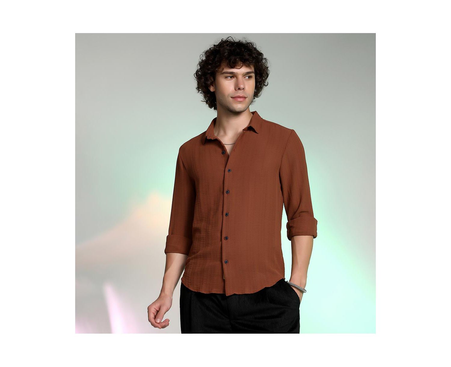 Men's Sienna Brown Woven-Lined Shirt