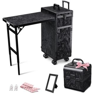 Byootique Rolling Nail Table and Makeup Case Kit Cosmetic Organizer ...