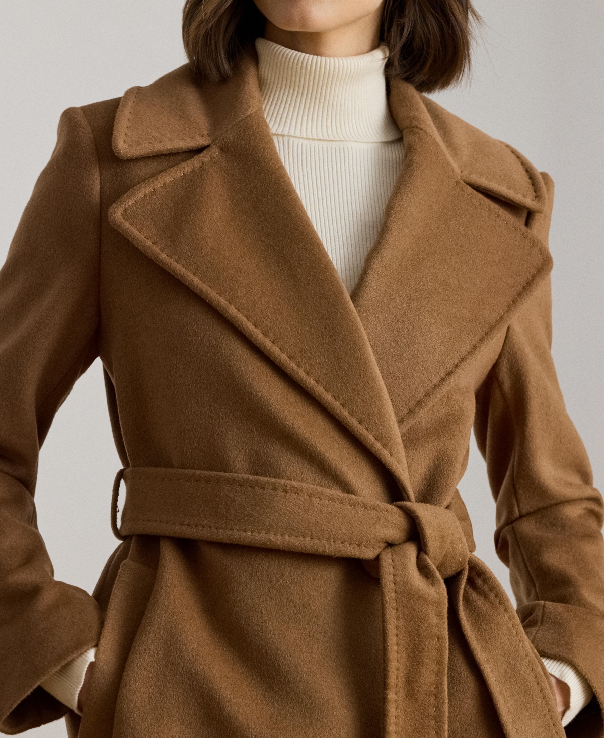 Ralph Lauren Women's Stitch-trim Notch-collar Belted Coat In Brown