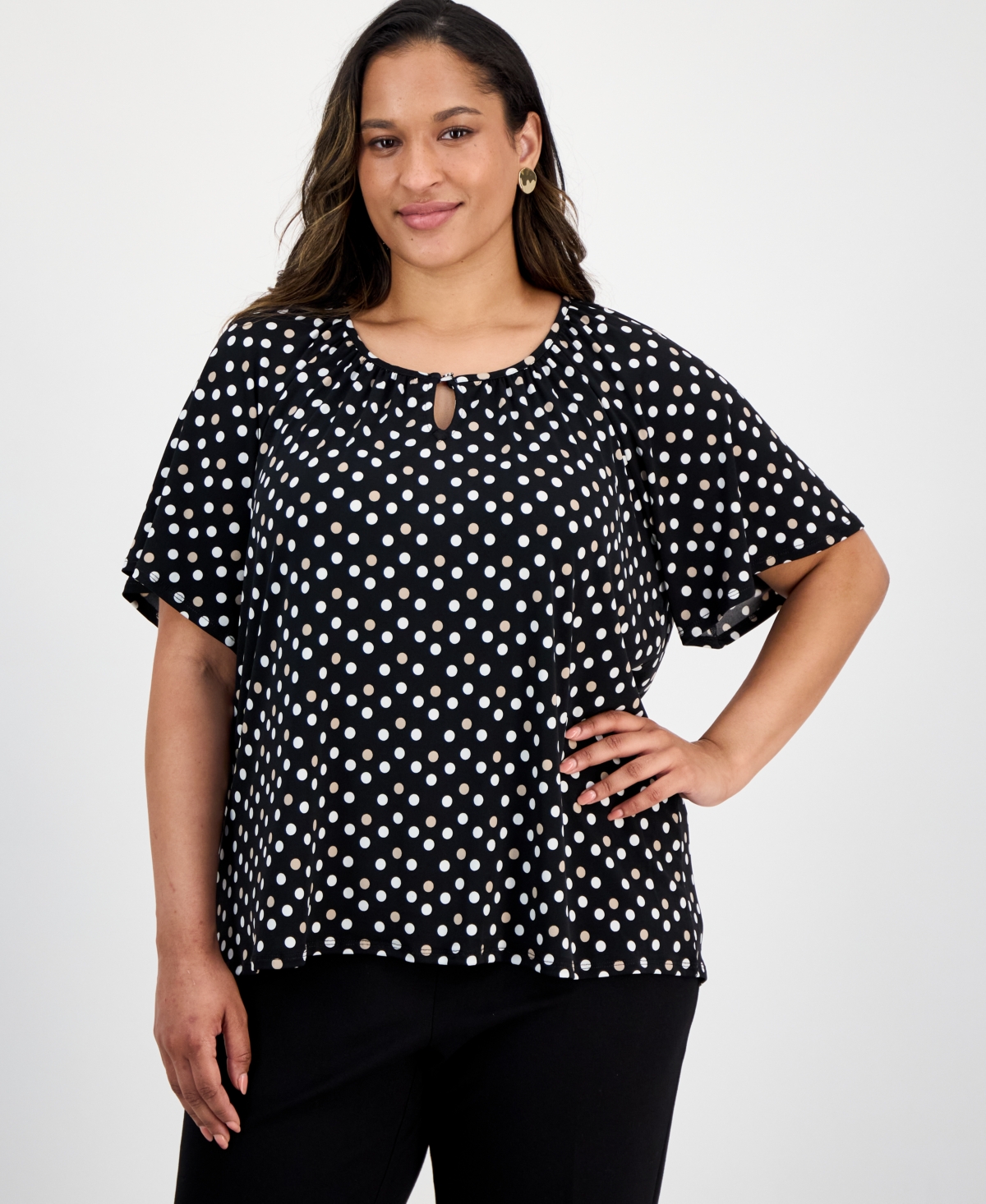 Plus Size Printed Short Sleeve Blouse - Anne Black/Latte
