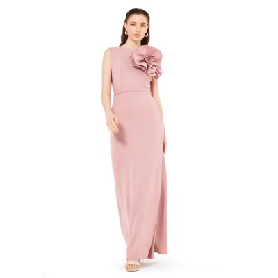 Floral Applique Crepe Column Gown