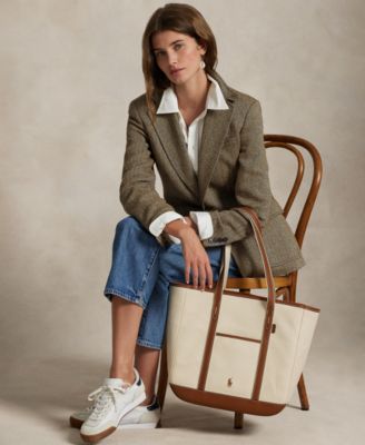 Polo Ralph Lauren Women's Leather-Trim Canvas Medium Shopper